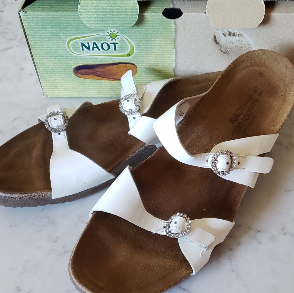 NAOT Kate Sandals White Patent sz 44